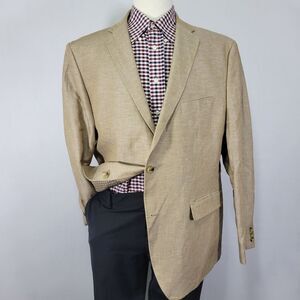 Alan Flusser Men's Sport Coat Blazer Two Button Beige‎ Cotton Linen Twill Sz 46L